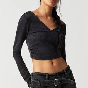 Free People NWOT Out Tonight Crop Top Blouse Black Size Small